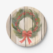 Christmas Wreath Red Bow | Hübscher Pinienwald Pappteller (Vorderseite)