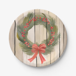 Christmas Wreath Red Bow | Hübscher Pinienwald Pappteller