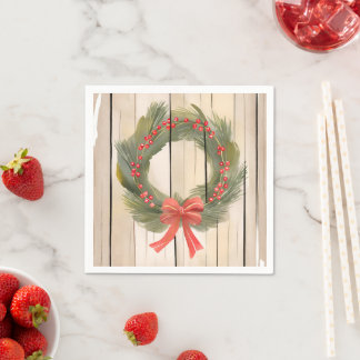 Christmas Wreath Red Bow | Hübscher Pinienwald Serviette