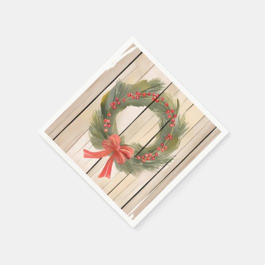 Christmas Wreath Red Bow | Hübscher Pinienwald Serviette (Ecke)