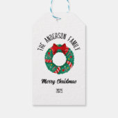 Christmas Wreath Red Bow Lights Personalized Name Geschenkanhänger (Rückseite)