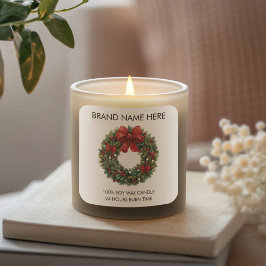 Christmas Wreath Red Bow | Modern Candle Labels Quadratischer Aufkleber