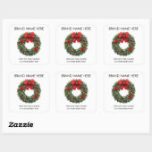 Christmas Wreath Red Bow | Modern Candle Labels Quadratischer Aufkleber (Blatt)