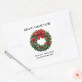 Christmas Wreath Red Bow | Modern Candle Labels Quadratischer Aufkleber (Umschlag)