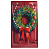 Christmas Wreath Red Door Watercolor Kleine Geschenktüte (Rückseite)