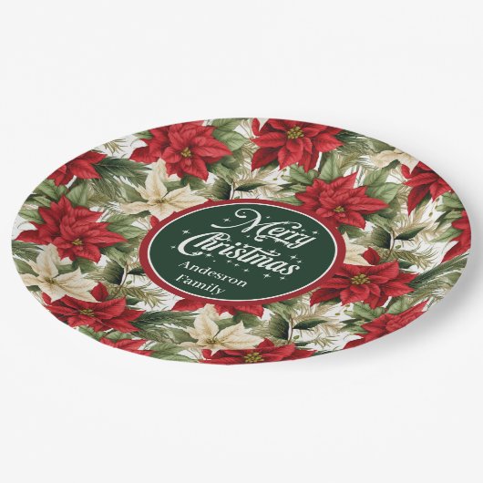 Christmas Wreath Red Green Modern Paper Plates Pappteller (Schrägansicht)