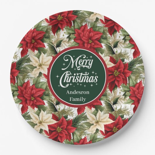 Christmas Wreath Red Green Modern Paper Plates Pappteller (Vorderseite)