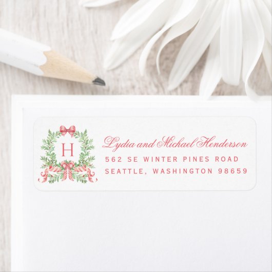 Christmas Wreath Red Script Return Address (Insitu)