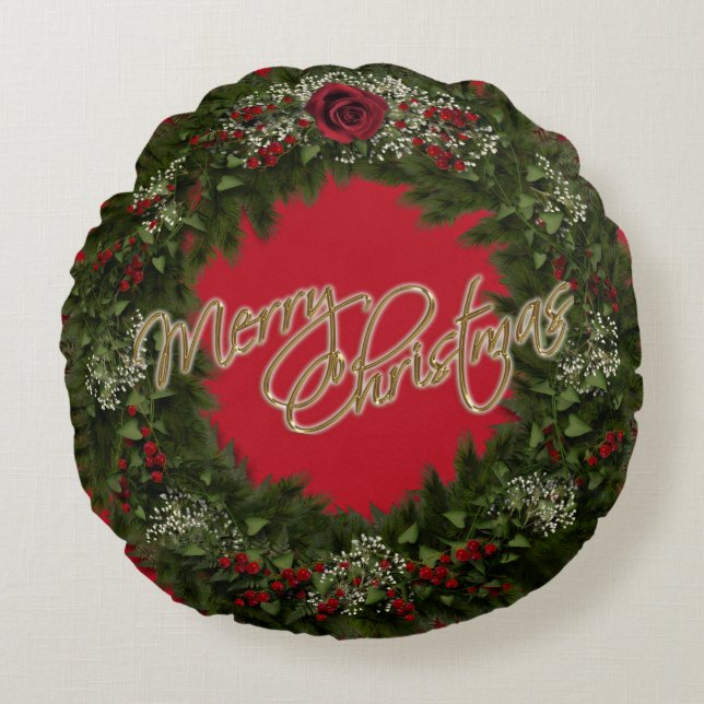 Christmas Wreath  Round Pillow Rundes Kissen (Vorderseite)