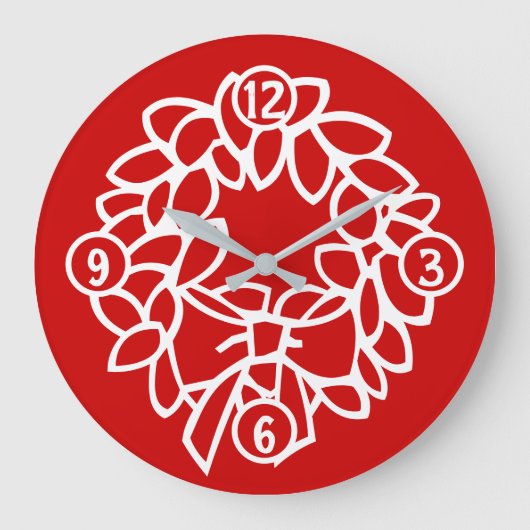 Christmas Wreath Round Wall Clock Große Wanduhr (Vorderseite)