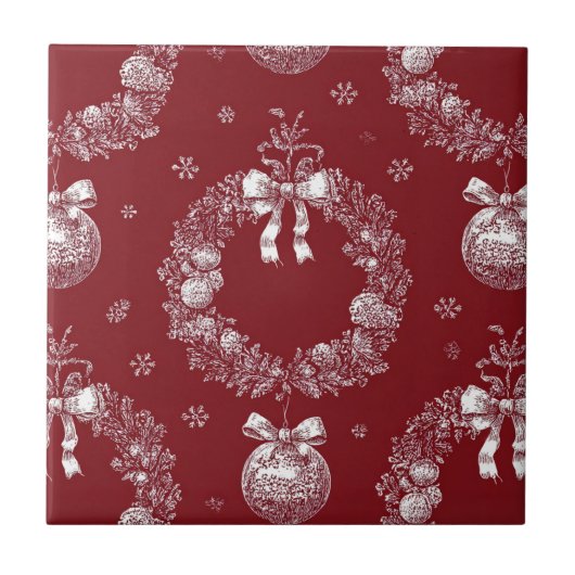 Christmas Wreath Toile on Deep Red Fliese (Vorderseite)