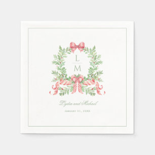 Christmas Wreath w Candy Cane Bow Monogramm Serviette