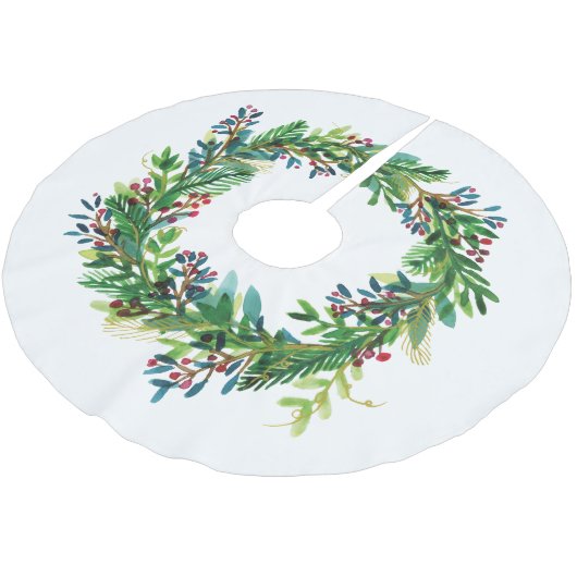 Christmas Wreath Watecolor Polyester Weihnachtsbaumdecke (Schrägansicht)
