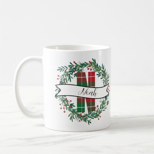 Christmas Wreath with Lights – Personalized Name D Kaffeetasse (Links)