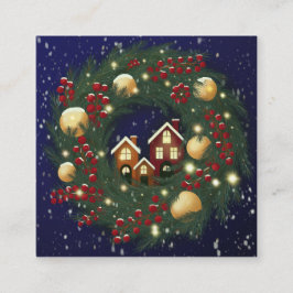 Christmas wreath with pine branches quadratische visitenkarte