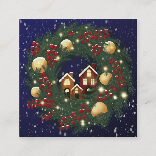 Christmas wreath with pine branches quadratische visitenkarte (Vorderseite)