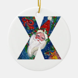CHRISTMAS X SCHREIBEN / SANTA CLAUS MIT ROtem RIBB Keramik Ornament