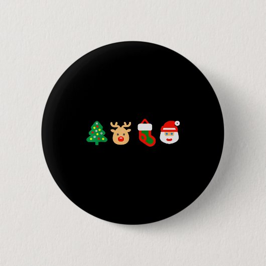 Christmas Xmas Santa, Tree, Stocking, Reindeer Des Button (Vorderseite)