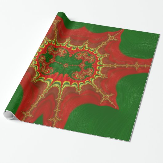 CHRISTMAS ~ Yellow Fraktal Pattern Green ~ Geschenkpapier (Ungerollt)