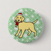 Christmas Yellow Labrador Puppy Cartoon Button (Vorderseite)