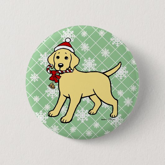 Christmas Yellow Labrador Puppy Cartoon Button (Vorderseite)