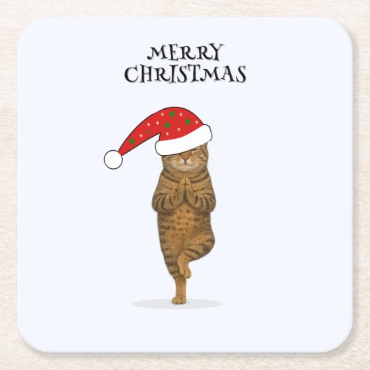 Christmas yoga cat your text rechteckiger pappuntersetzer (Vorderseite)