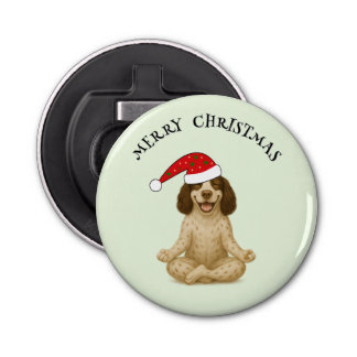 Christmas yoga spaniel your text flaschenöffner
