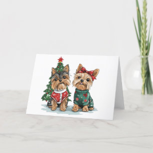 Christmas Yorkie Dogs Feiertagskarte