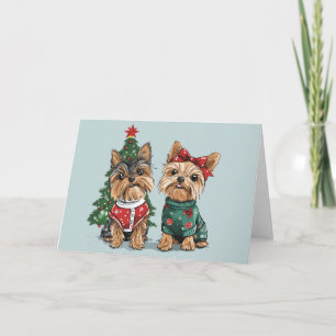 Christmas Yorkie Dogs Feiertagskarte