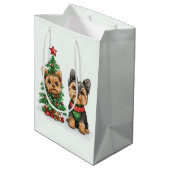 Christmas Yorkie Dogs Mittlere Geschenktüte (Rückseite Schrägansicht)