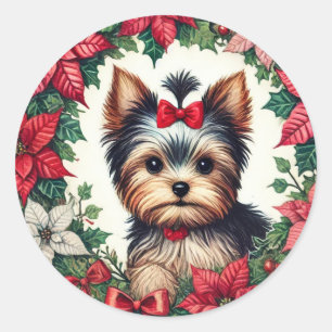 Christmas Yorkie Runder Aufkleber
