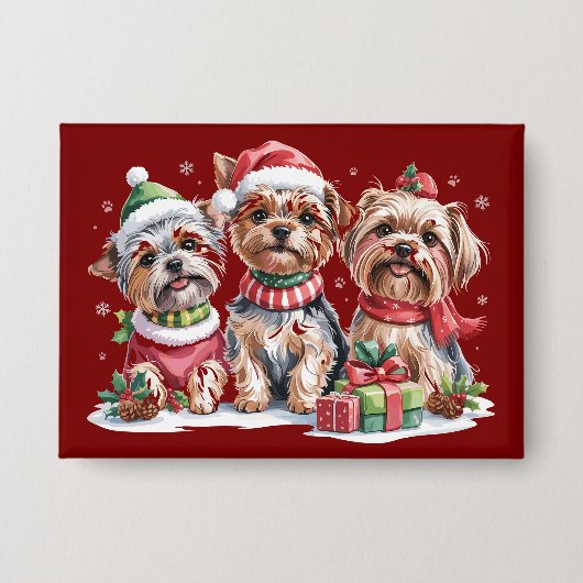 Christmas Yorkshire Terrier Dog Lovers Button (Vorderseite)