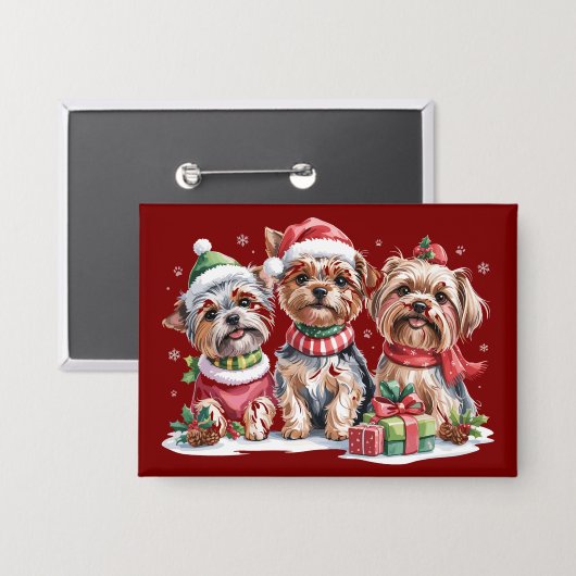 Christmas Yorkshire Terrier Dog Lovers Button (Vorderseite/Rückseite)