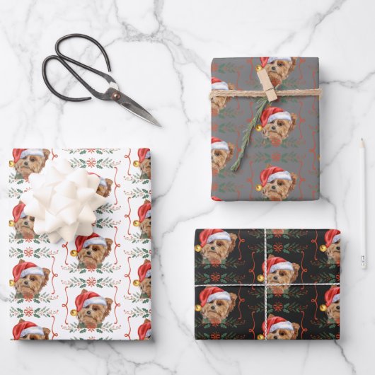 Christmas Yorkshire Terrier Dog Pattern Geschenkpapier Set (Vorderseite)