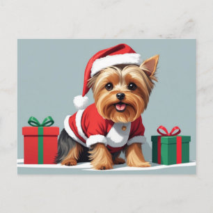 Christmas Yorkshire Terrier Dog verkleidet als San Feiertagspostkarte