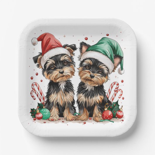 Christmas Yorkshire Terrier Dogs Pappteller (Vorderseite)