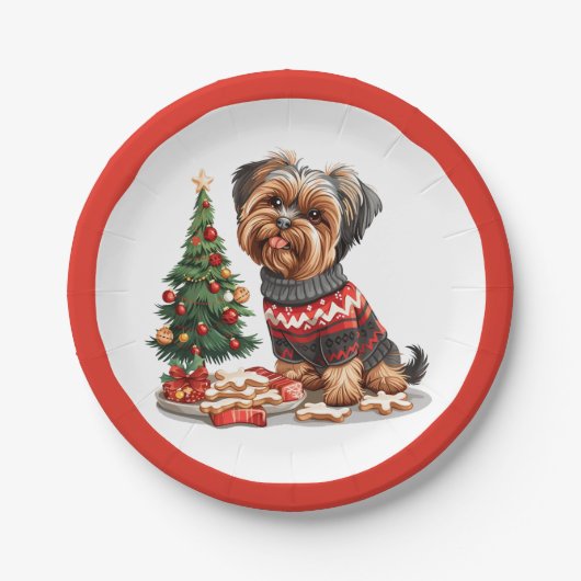 Christmas Yorkshire Terrier Dogs Pappteller (Vorderseite)