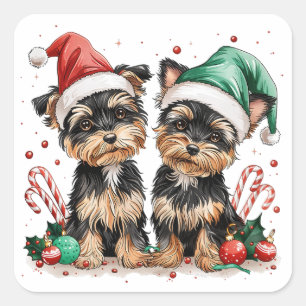 Christmas Yorkshire Terrier Dogs Quadratischer Aufkleber