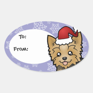 Christmas Yorkshire Terrier (kurze Haare mit Bogen Ovaler Aufkleber