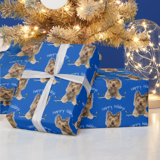 Christmas Yorkshire Terrier On Blue Geschenkpapier (Feiertage)