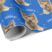 Christmas Yorkshire Terrier On Blue Geschenkpapier (Rolleneckpunkt)