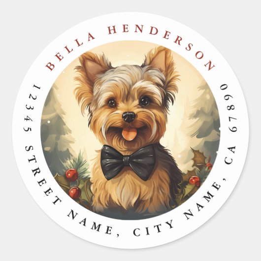 Christmas Yorkshire Terrier Round Stickers (Vorderseite)