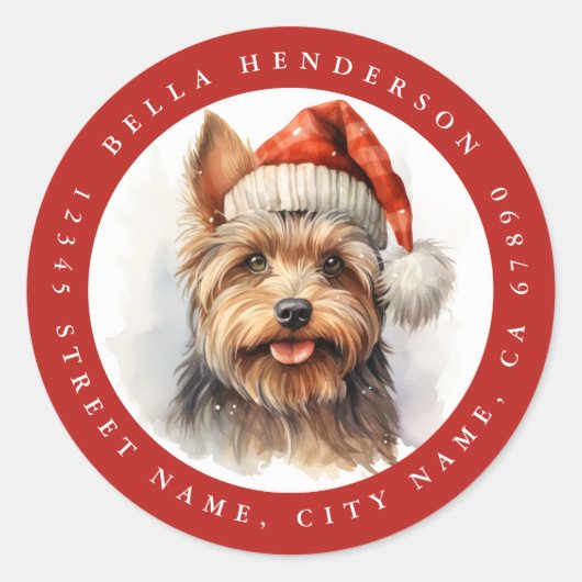 Christmas Yorkshire Terrier Round Stickers (Vorderseite)
