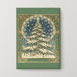 Christmas Yule Tree Snowflakes and Stars Art Nouve Button