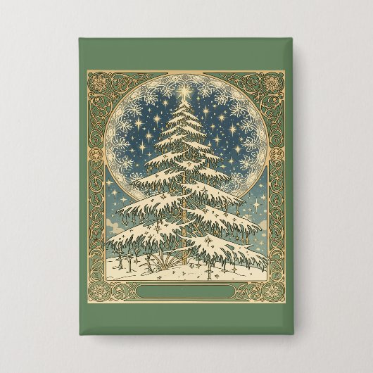 Christmas Yule Tree Snowflakes and Stars Art Nouve Button (Vorderseite)