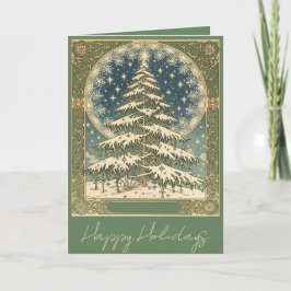 Christmas Yule Tree Snowflakes and Stars Art Nouve Feiertagskarte