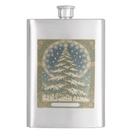 Christmas Yule Tree Snowflakes and Stars Art Nouve Flachmann