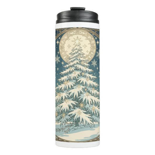 Christmas Yule Tree With Snow And Star-Shaped  Thermosbecher (Vorderseite)