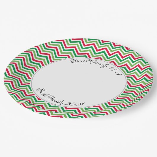 Christmas Zig Zag Personalisiert Pappteller (Schrägansicht)
