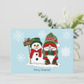 Christmasas Gnome Snowman Niedlich Feiertagskarte (Stehend Vorderseite)